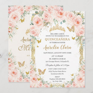 Convites Blush Floral Quinceañera Doce 16 Vintage Ouro