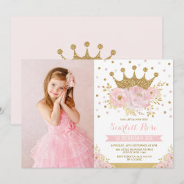 Convites Blush Floral Royal Crown Princess Festa de anivers