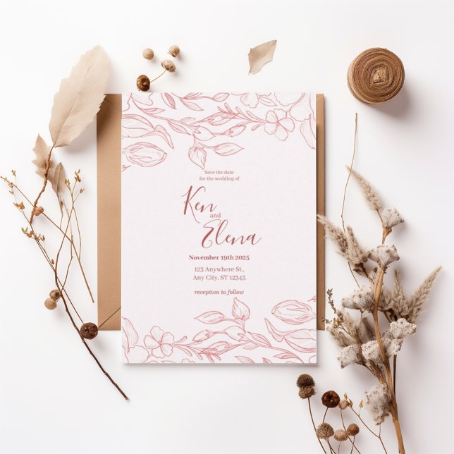 Convites Blush Floral Save the Date Invitation (Criador carregado)