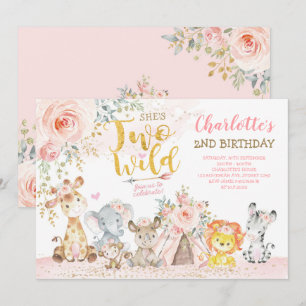 Convites Blush Floral Tribal Safari Dois segundo aniversár