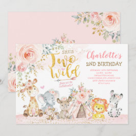 Convites Blush Floral Tribal Safari Dois segundo aniversári