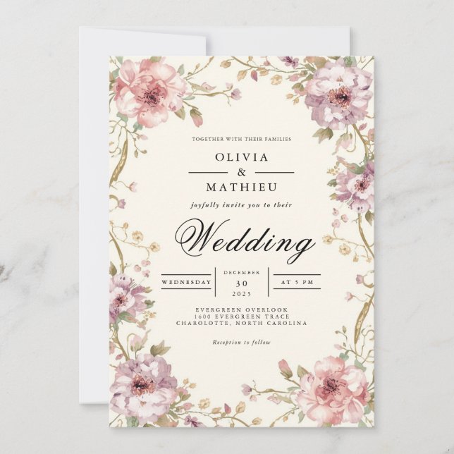 Convites Blush Floral Vine Romance Weding (Frente)