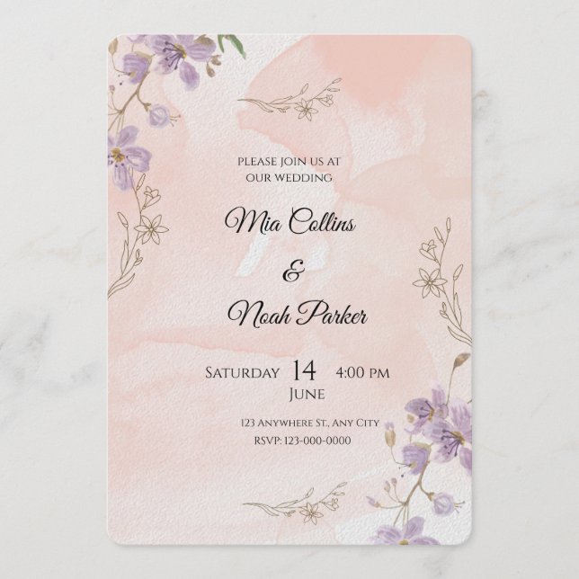 Convites Blush Floral Wedding Invitation – Elegant Template (Frente)