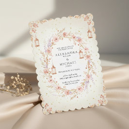 Convites Blush Floral Wedding Invitation with Lanterns