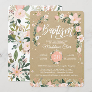 Convites Blush Floral Whimsical e Batismo Garota Branca