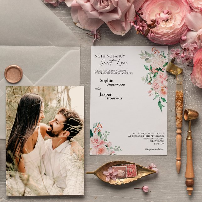 Convites Blush Floral White Nada Rico Foto Casamento (Criador carregado)