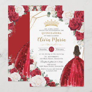 Convites Blush Floral White Vress Princesa Dourada Quinceañ