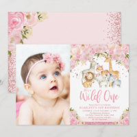 Blush Floral Wild Safari Animal primeiro aniversar