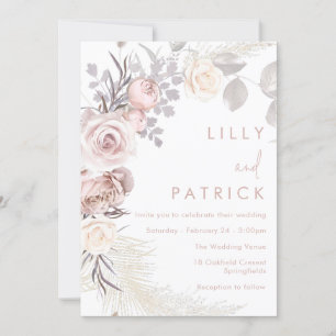 Convites Blush Floral Wreath Modern Boho Wedding