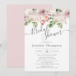 Convites Blush Florals & Greenery Watercolor Chá de panela