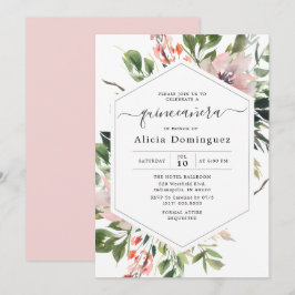 Convites Blush Florals & Greenery Watercolor Quinceañera
