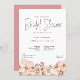Convites Blush Florals Script Chá de panela Chamada de Tea