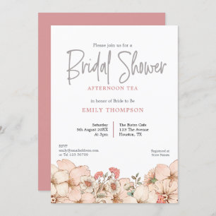 Convites Blush Florals Script Chá de panela Chamada de Tea