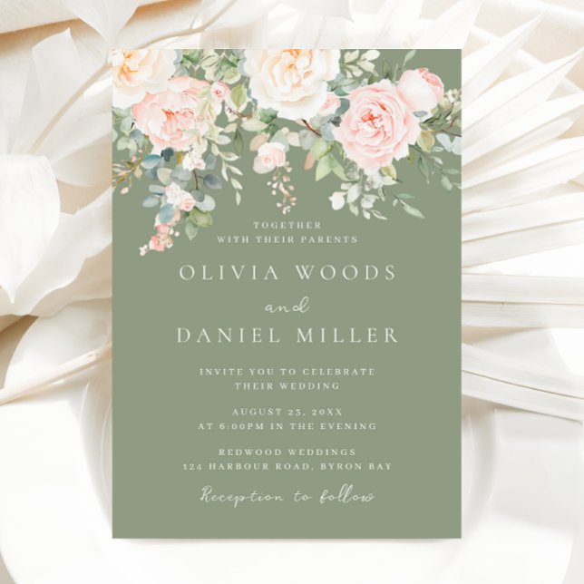 Convites Blush Flowers e Sage Green Botanical Weding (Criador carregado)