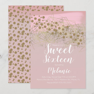 Convites Blush Geométrico Dourado Rosita Sweet 16 Moderno