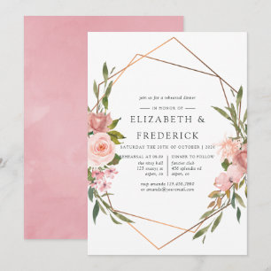 Convites Blush Geométrico Rosa & Jantar de Ensaios em Doura