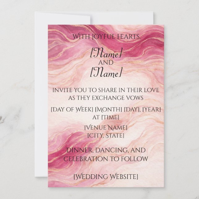 Convites Blush & Gold Marble Wedding Invitation (Frente)