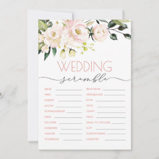 Convites Blush Green Floral Weding Word Scramble Game