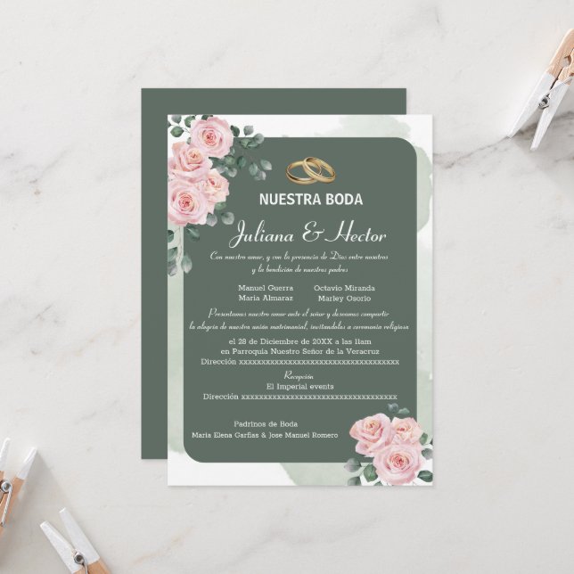 Convites Blush Green Florals Wedding (Frente/Verso In Situ)