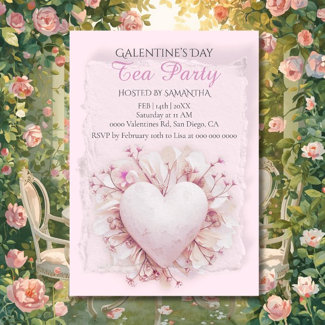 Convites Blush Heart Galentine Tea Party Soft Romance Charm (Criador carregado)