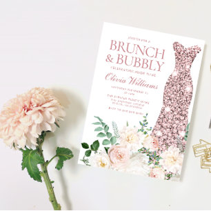 Convites Blush Ivory Elegante Chá de panela Brunch e Bubble