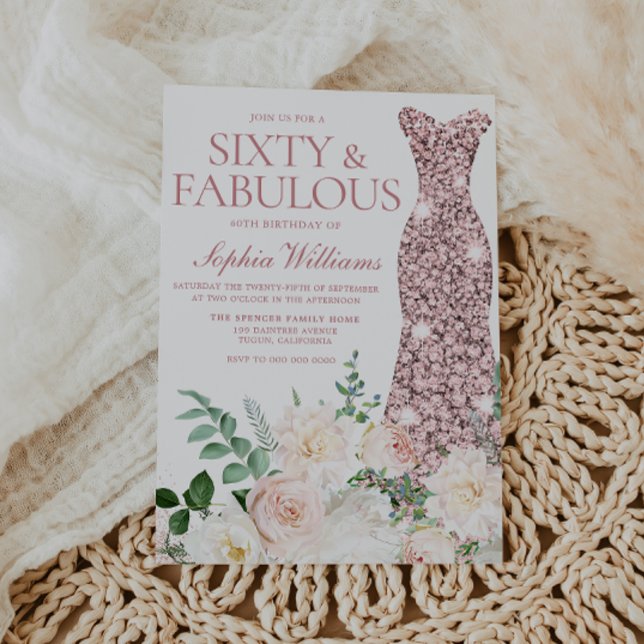Convites Blush & Ivory Flowers Rosa Dourado Gown 60º aniver (Criador carregado)