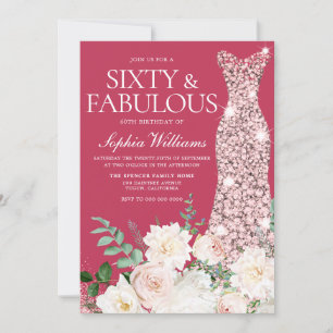 Convites Blush & Ivory, Rosa Dourado e Magenta 60º aniversá