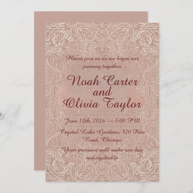 Convites Blush Lace Elegant Wedding Invitation (Frente/Verso)