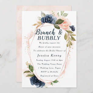 Convites Blush Marinho Geométrico Brunch e Bubble