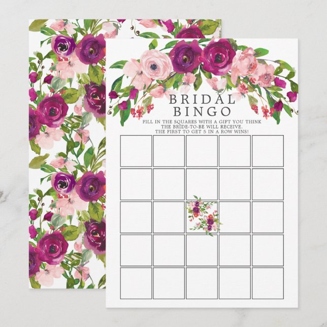 Convites Blush Marsala - Chá de panela Floral - Jogo Bingo (Frente/Verso)