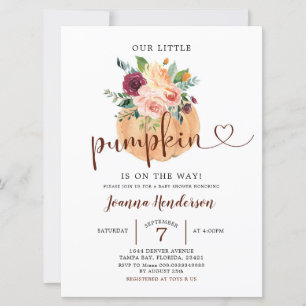Convites Blush & Marsala Pumpkin Floral Chá de fraldas Invi