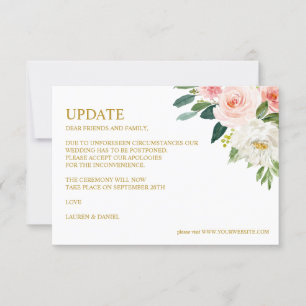 Convites Blush Moderno ATUALIZAÇÃO DO CASAMENTO Dourado