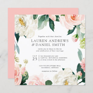 Convites Blush Moderno Casamento Chic Botanical Garland