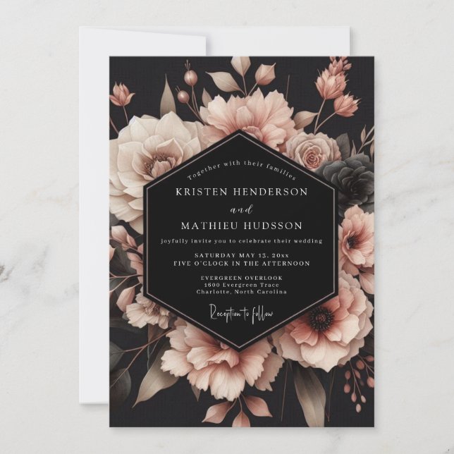 Convites Blush Noir Bloom Wedding (Frente)