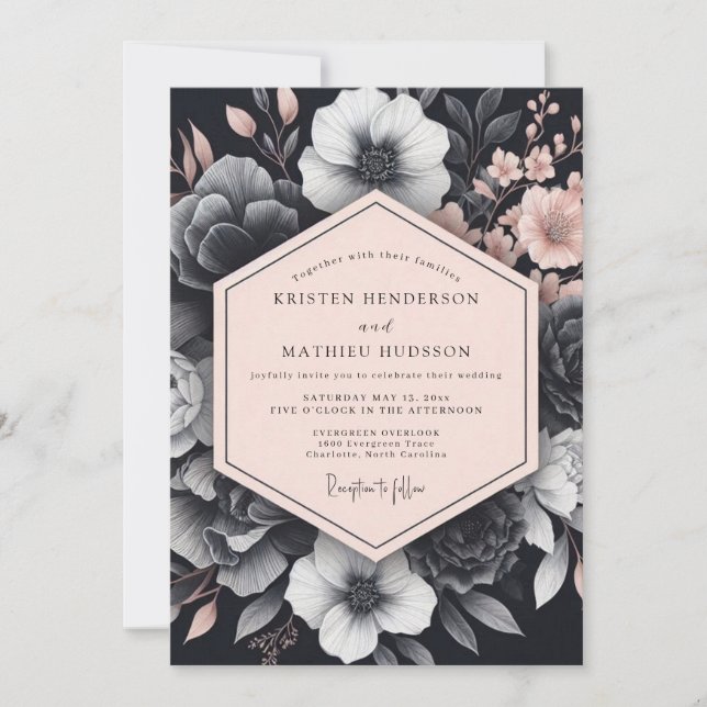 Convites Blush Noir Chiaroscuro Flora Wedding (Frente)