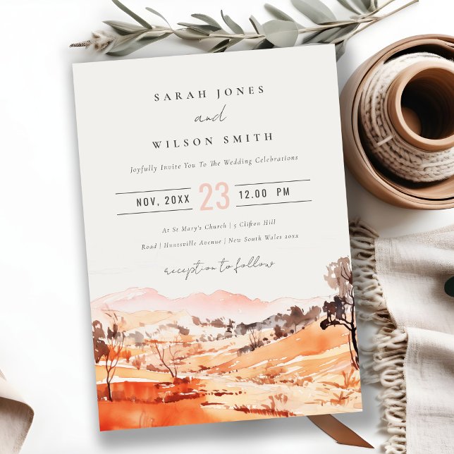 Convites Blush Orange Watercolor Woods Mountain Wedding (Criador carregado)