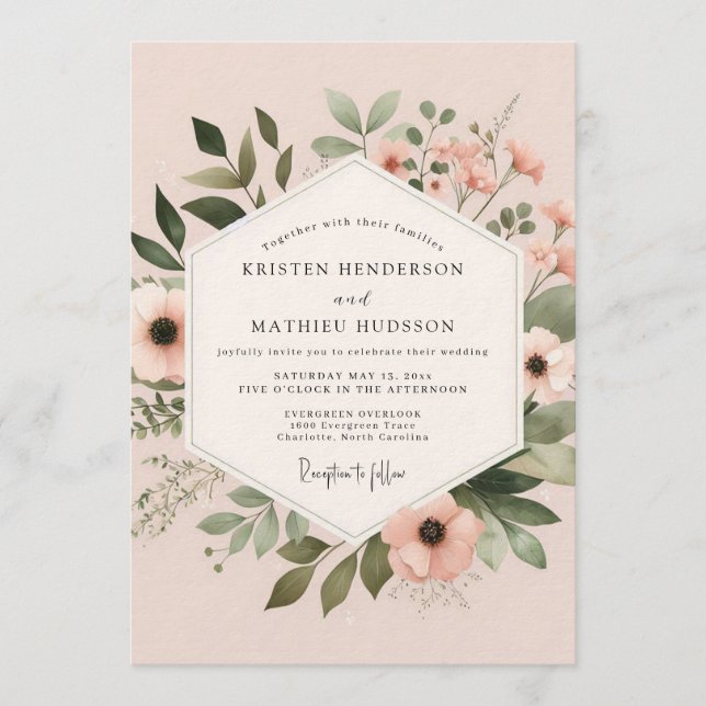 Convites Blush Painted Anemone Wedding (Frente)