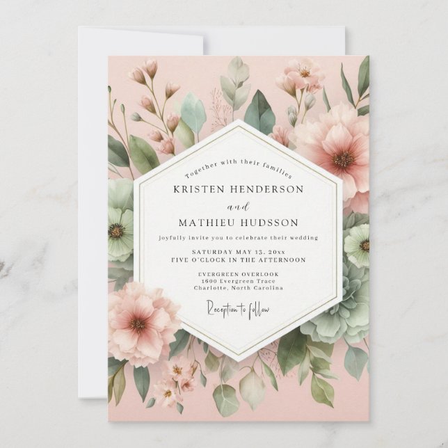 Convites Blush Painterly Botanical Wedding (Frente)