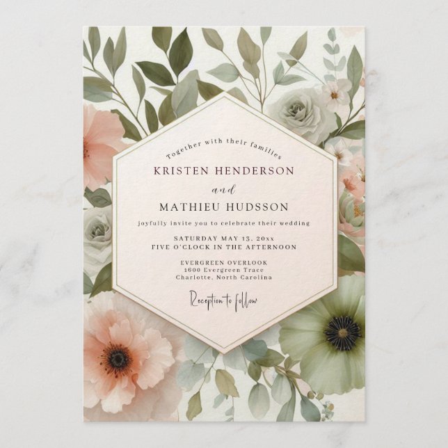 Convites Blush Painterly Flora Wedding (Frente)