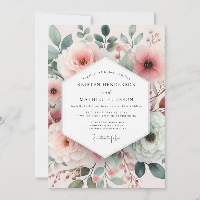 Convites Blush Painterly Rose Wedding (Frente)