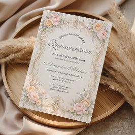 Convites Blush Peach Barroco Quinceañera