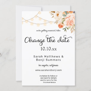 Convites Blush & Peach Floral & Lights Alterar a Data