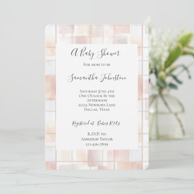 Convites Blush Peach Squares Baby Shower (Em pé/Frente)