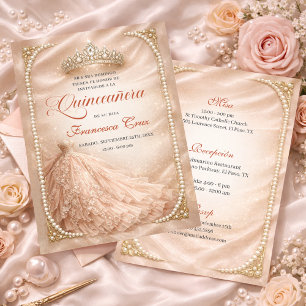 Convites Blush & Pearl Royal Tiara Spanish quinceanera  