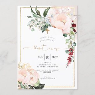 Convites Blush Peonies Watercolor Flowers Baptism