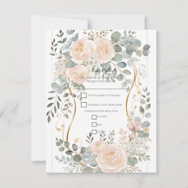 Convites Blush Peony & Eucalyptus Botanical Floral Wedding  (Frente)