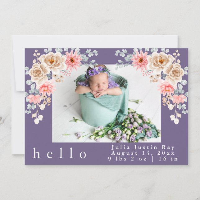 Convites Blush Photo Welcoming Newborn Girl Birth Stat (Frente)