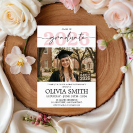 Convites Blush Pink 2026 Photo Graduation Invite