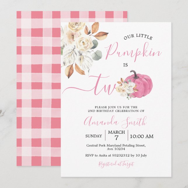 Convites Blush Pink Abóbora Apaixonar-se É Dois Aniversário (Frente/Verso)