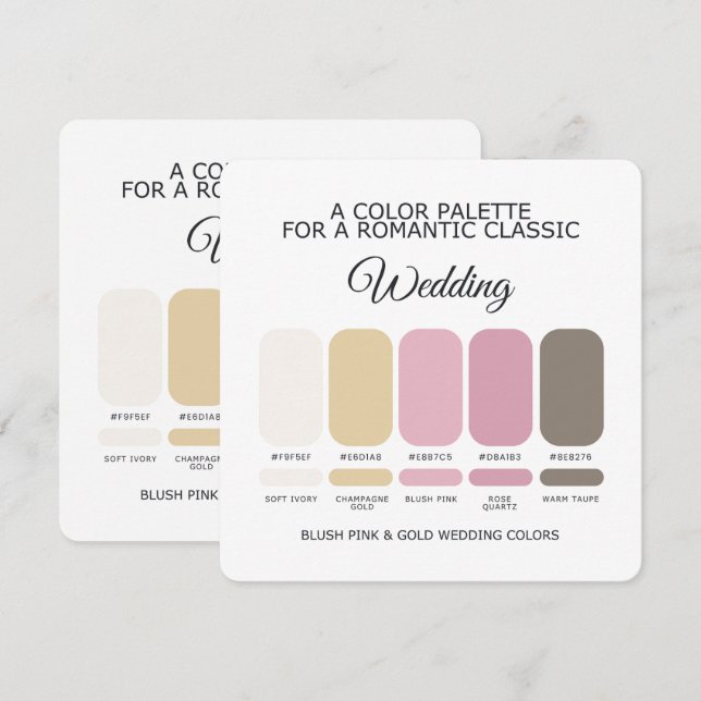 Convites Blush Pink and Gold Wedding Color Palette Card (Frente/Verso)